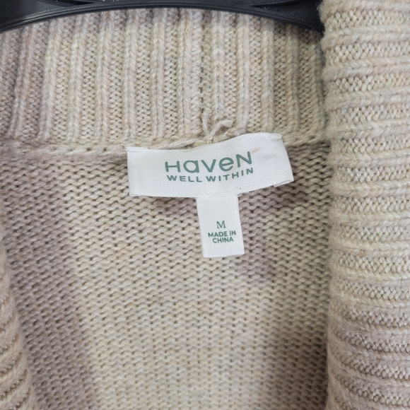 Haven Well Within Cotton Blend Cardigan Womens Medium Cream Open Front Pockets - Picture 4 of 8